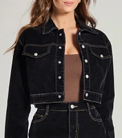 Contemporary Chic Cropped Flocked Denim Jacket