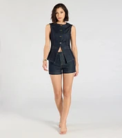 Exceptional Poise Sleeveless Button Denim Vest
