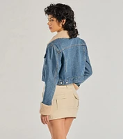 Trendy Faux Sherpa Trimmed Denim Trucker Jacket