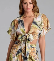 Sunny Escape Tropical Print Tie-Front Top