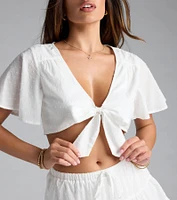 Weekend Fun Flutter Sleeve Tie-Front Top
