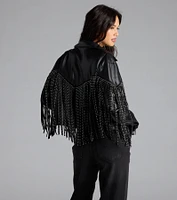 Cause A Scene Stud Fringe Faux Leather Shacket