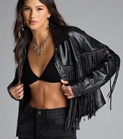 Cause A Scene Stud Fringe Faux Leather Shacket