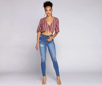Good Gauze Tie Front Crop Top