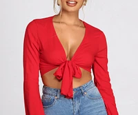 Woven Bell Sleeve Tie Front Top