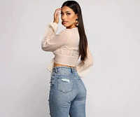 So Chic Tie Front Long Sleeve Crop Top