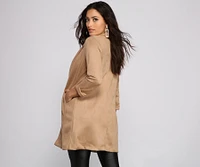 Faux Suede Sophistication Longline Blazer