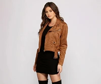 Stun On Em' Faux Suede Belted Moto Jacket
