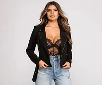 Stun On Em' Faux Suede Belted Moto Jacket