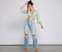 Take A Gaze Gauze Tie Front Top