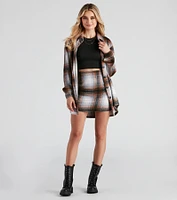 Preppy And Cute Long Plaid Shacket