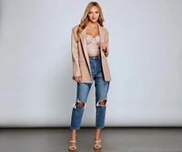 Trendy Oversized Faux Leather Blazer