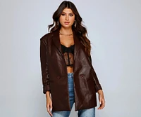 Trendy Oversized Faux Leather Blazer