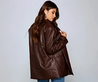 Trendy Oversized Faux Leather Blazer