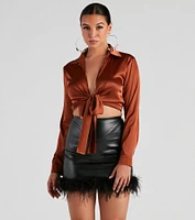 So Sleek Satin Tie-Front Blouse