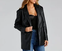 Trendy Oversized Faux Leather Blazer