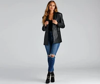 Trendy Oversized Faux Leather Blazer