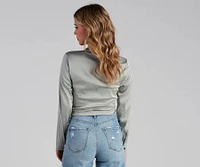 So Sleek Satin Tie-Front Blouse