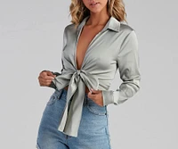 So Sleek Satin Tie-Front Blouse