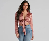 So Sleek Satin Tie-Front Blouse