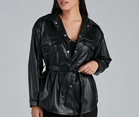 Sleek Trends Faux Leather Tie-Waist Shacket