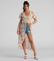 Breezy Flutter Sleeve Floral Duster