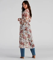 Flower Field Belted Chiffon Duster