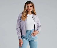 Sleek Look Faux Leather Bomber Jacket
