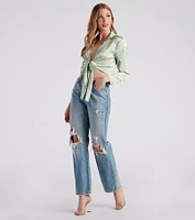 So Sleek Satin Tie-Front Blouse