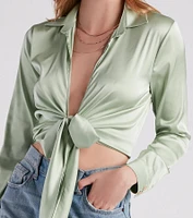 So Sleek Satin Tie-Front Blouse