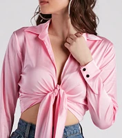 So Sleek Satin Tie-Front Blouse