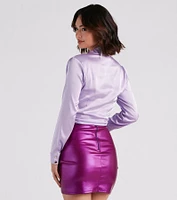 So Sleek Satin Tie-Front Blouse