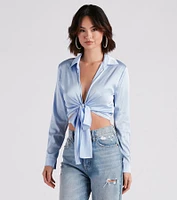 So Sleek Satin Tie-Front Blouse