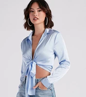 So Sleek Satin Tie-Front Blouse