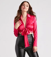 So Sleek Satin Tie-Front Blouse