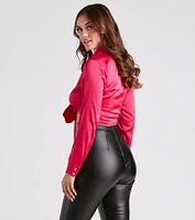 So Sleek Satin Tie-Front Blouse