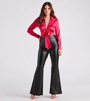 So Sleek Satin Tie-Front Blouse