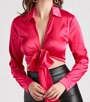 So Sleek Satin Tie-Front Blouse