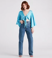 Silky Chic Kimono Tie-Front Top