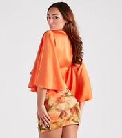 Silky Chic Kimono Tie-Front Top