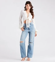 Drinks Please Satin Pleated Tie-Front Top