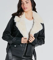 Always Elevated Faux Fur Trim Leather Jacket
