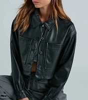 New Rule Faux Leather Crop Shacket