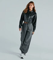 New Rule Faux Leather Crop Shacket