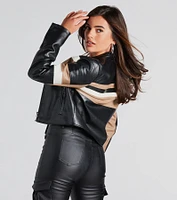Night Drives Faux Leather Striped Moto Jacket