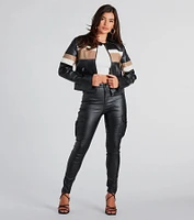 Night Drives Faux Leather Striped Moto Jacket