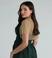 Layer On Glamour Faux Pearl Glitter Bolero