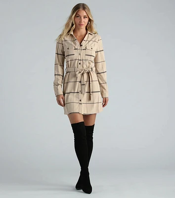 Poised Plaid Belted Shacket