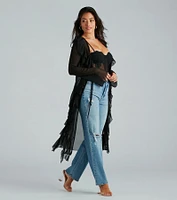 Mix And Mesh Chiffon Ruffle Long Duster