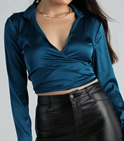 So Sleek Satin Tie-Front Blouse